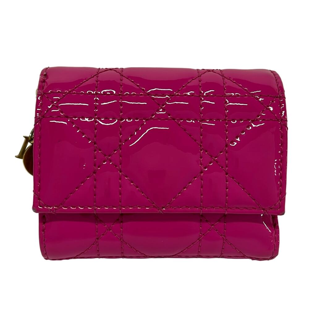 Christian Dior Lady Dior Trifold Wallet Patent Leather
